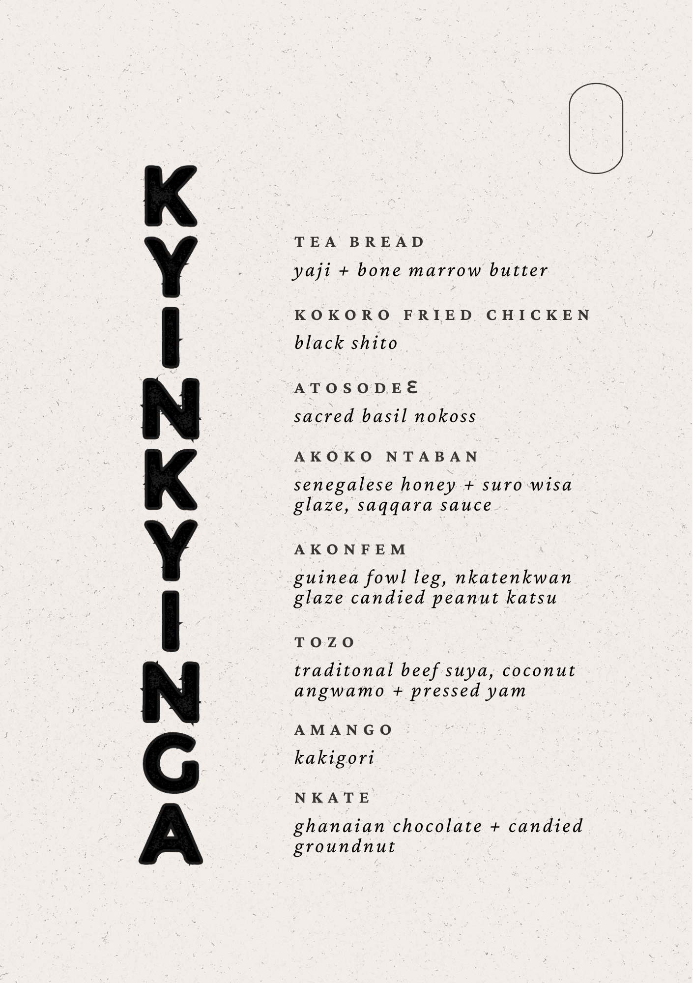 kyinkyinga menu — eight course tasting